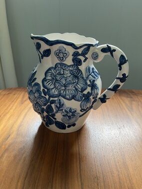 Blue & White Floral Pitcher.